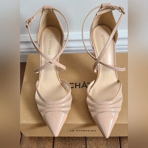 le chateau Nude Patent Pointed-Toe Strappy Ankle Pumps